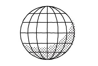 Stylised black and white screentone illustration of a globe.
