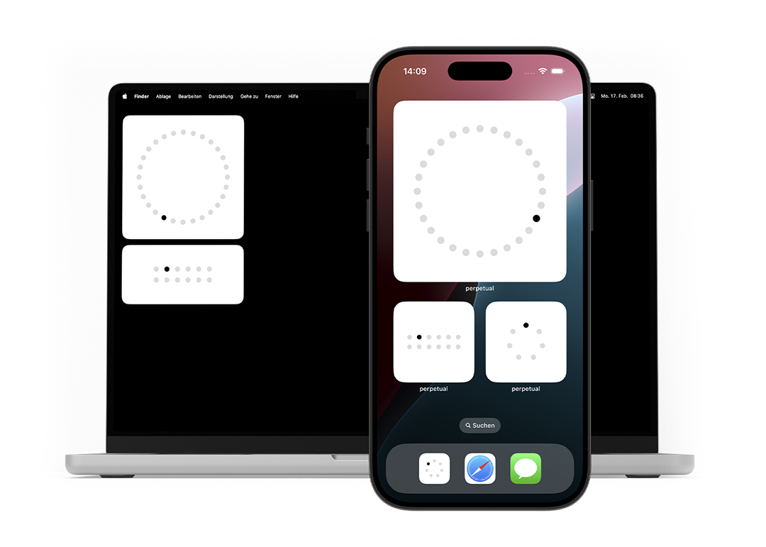 Mockup of widgets of the Perpetual app on iPhone and Macbook