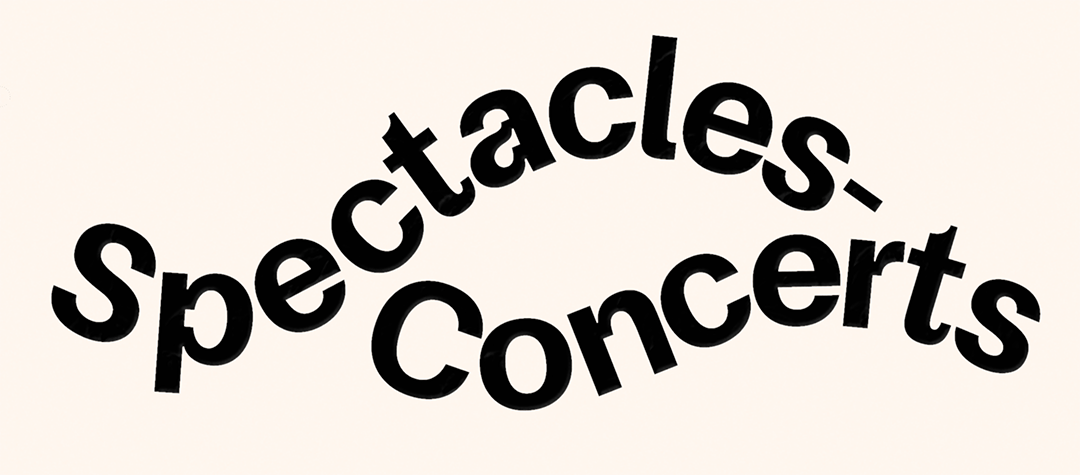 Black and white text spelling Spectacles Concerts set in St.Martin on a wavy line.